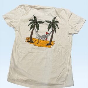 White Short Sleeve Tee with Palm Tree Hammock Graphic